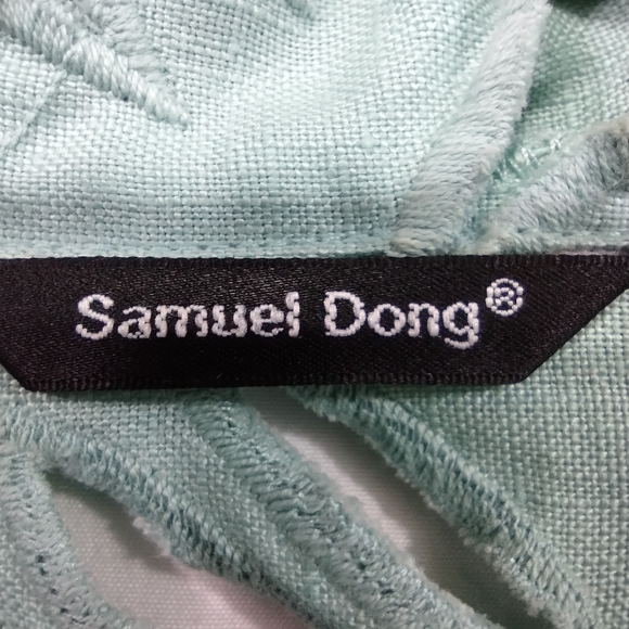 Samuel Dong 100% Linen Cutout Shirt Womens L Green Boho Retro 90s Artsy Hippie - Picture 6 of 7